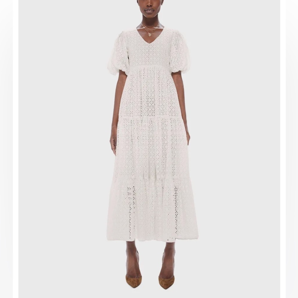 Mother Anglaise Broderick eyelet tiered v neck midi dress